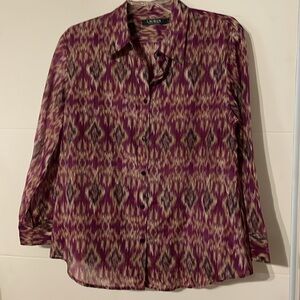 Ralph Lauren Shades of Purple - Sheer silky button down blouse. Size Large